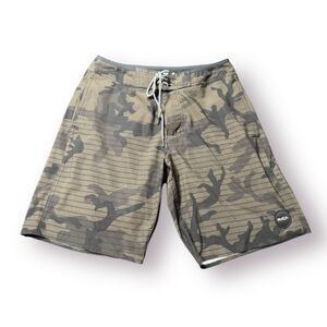 RVCA Brown‎ Camo Board Shorts Size 28" Swim Trunks Retro Beach Shorts Y2K